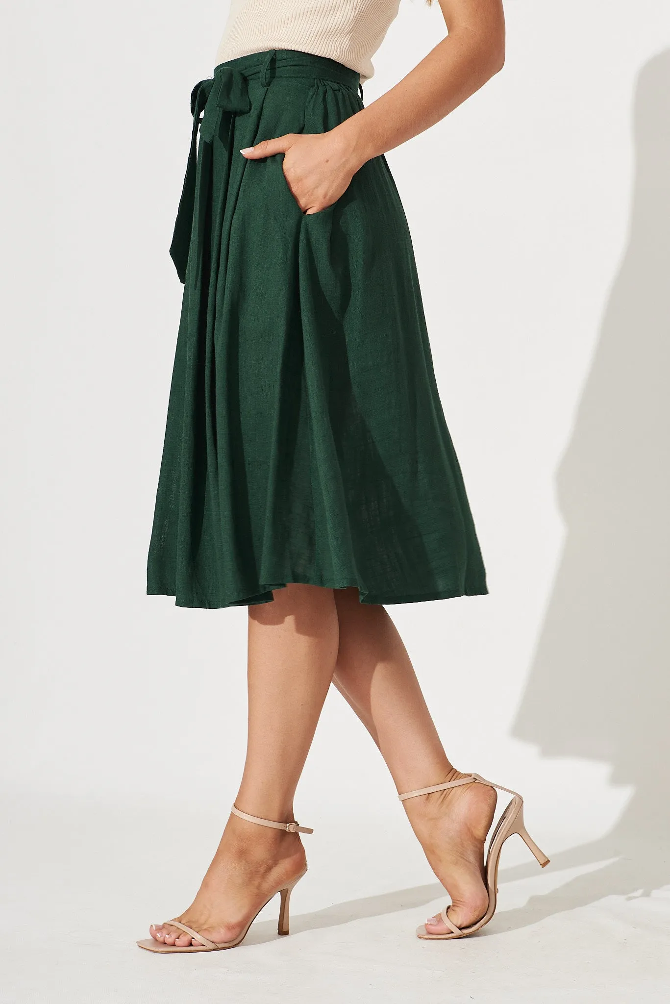 Bailey Midi Skirt In Emerald Linen sold by St Frock product image thumbnail 3