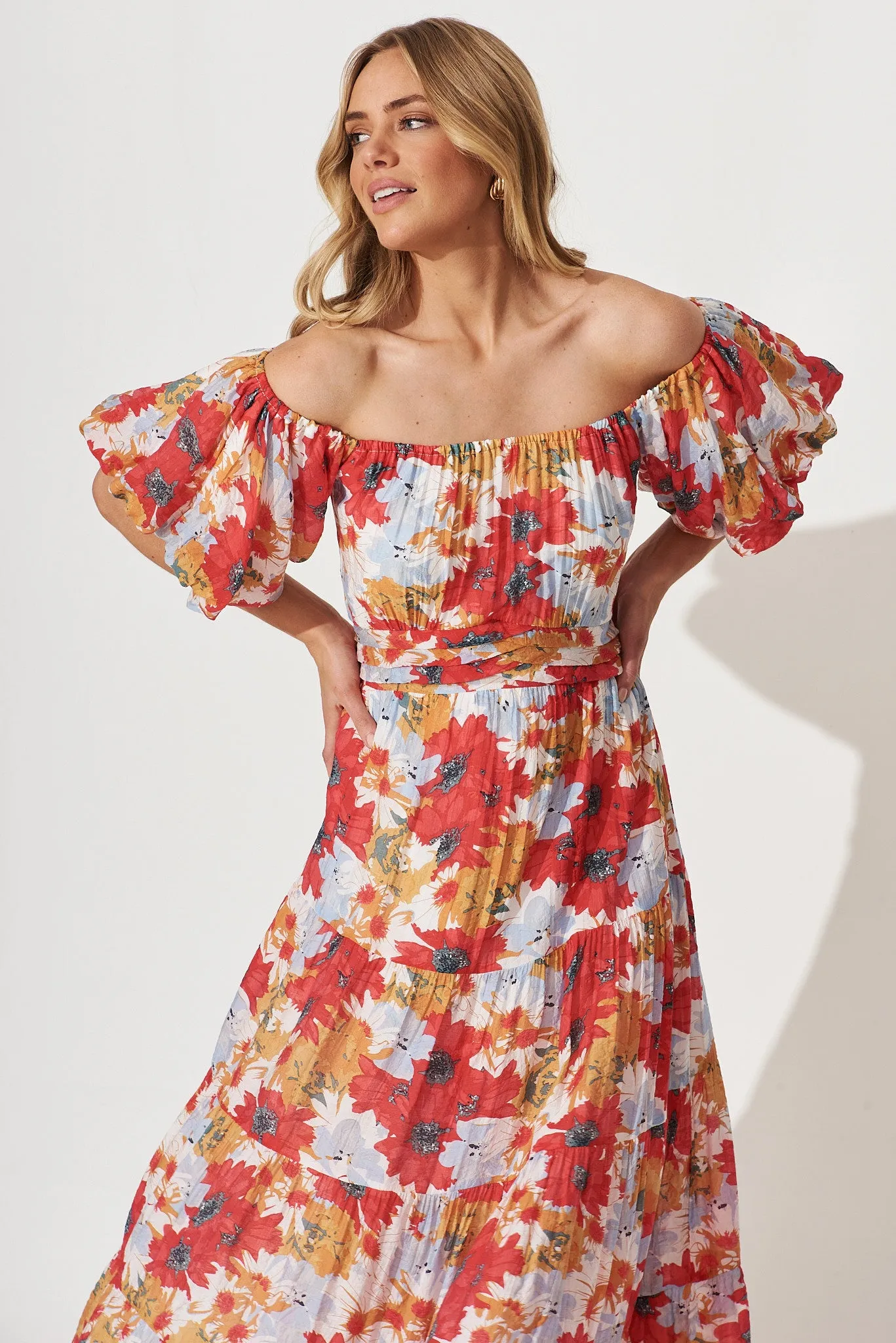 Rayna Maxi Dress In Red With Multi Floral Print sold by St Frock product image thumbnail 2