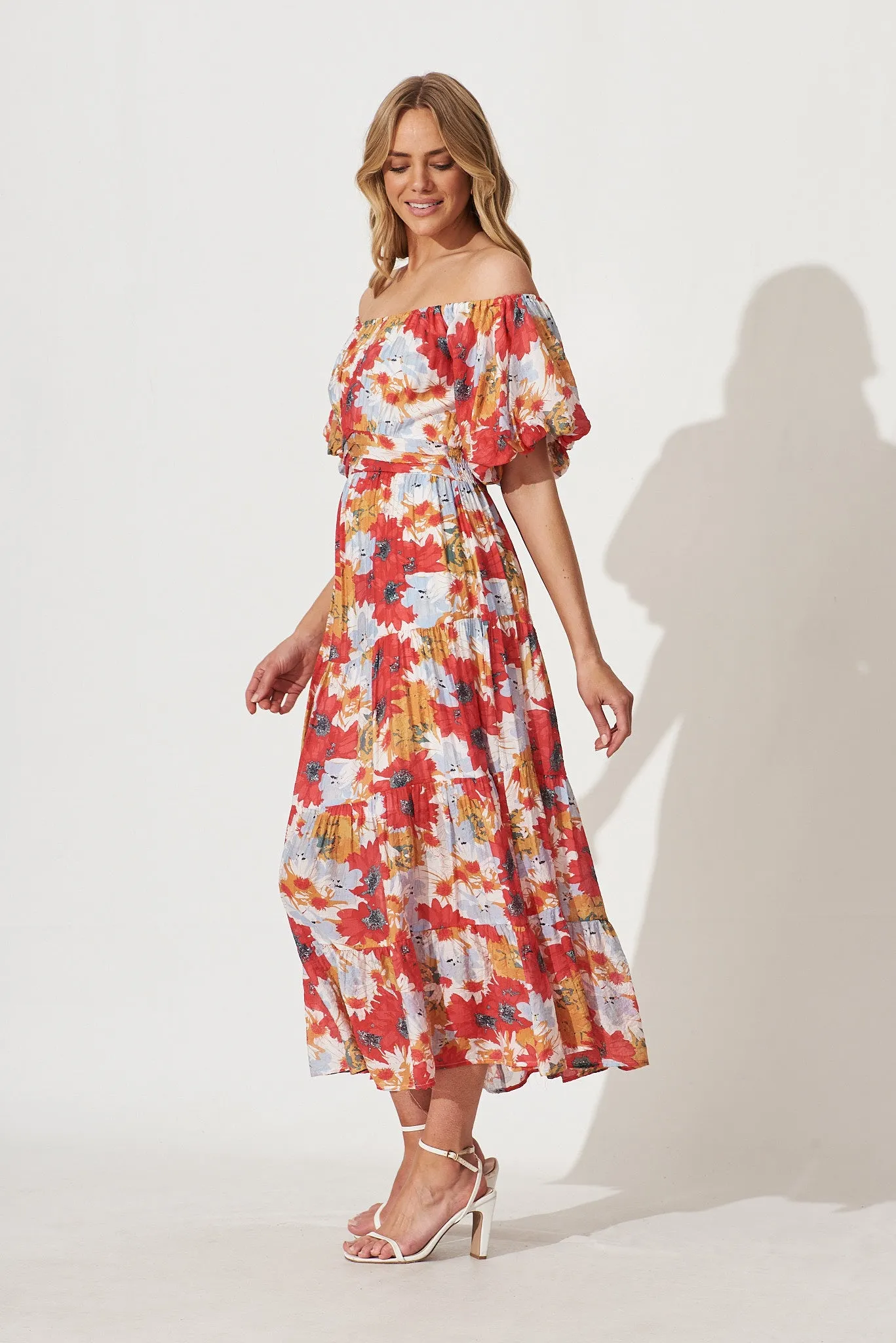 Rayna Maxi Dress In Red With Multi Floral Print sold by St Frock product image thumbnail 3