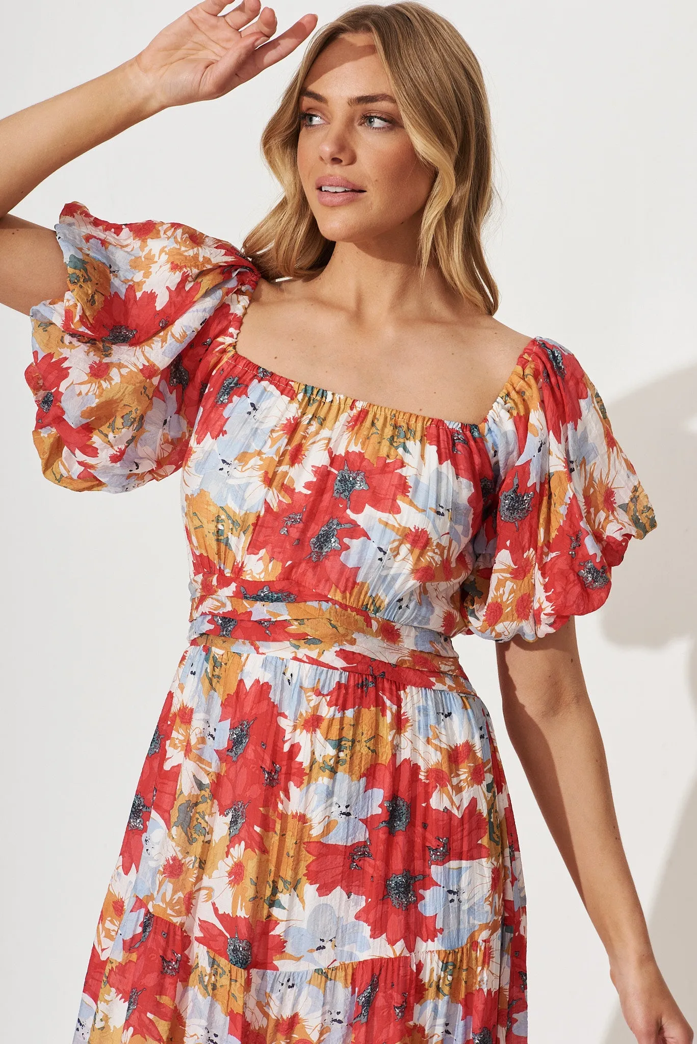 Rayna Maxi Dress In Red With Multi Floral Print sold by St Frock product image thumbnail 5