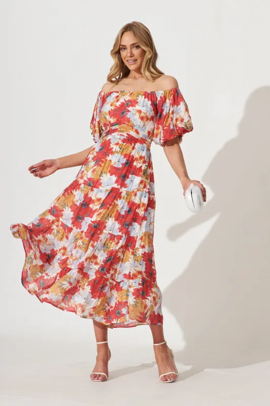 Rayna Maxi Dress In Red With Multi Floral Print sold by St Frock