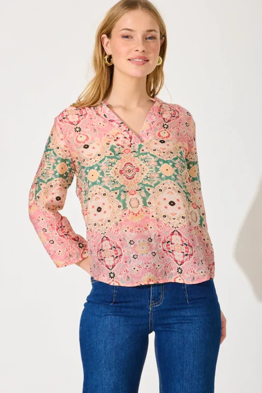 Camilla Top In Blush With Multi Boho Print sold by St Frock