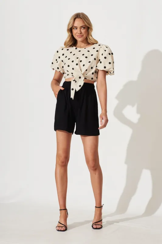 Bell Top In Oatmeal With Black Polka Dot Linen Blend sold by St Frock