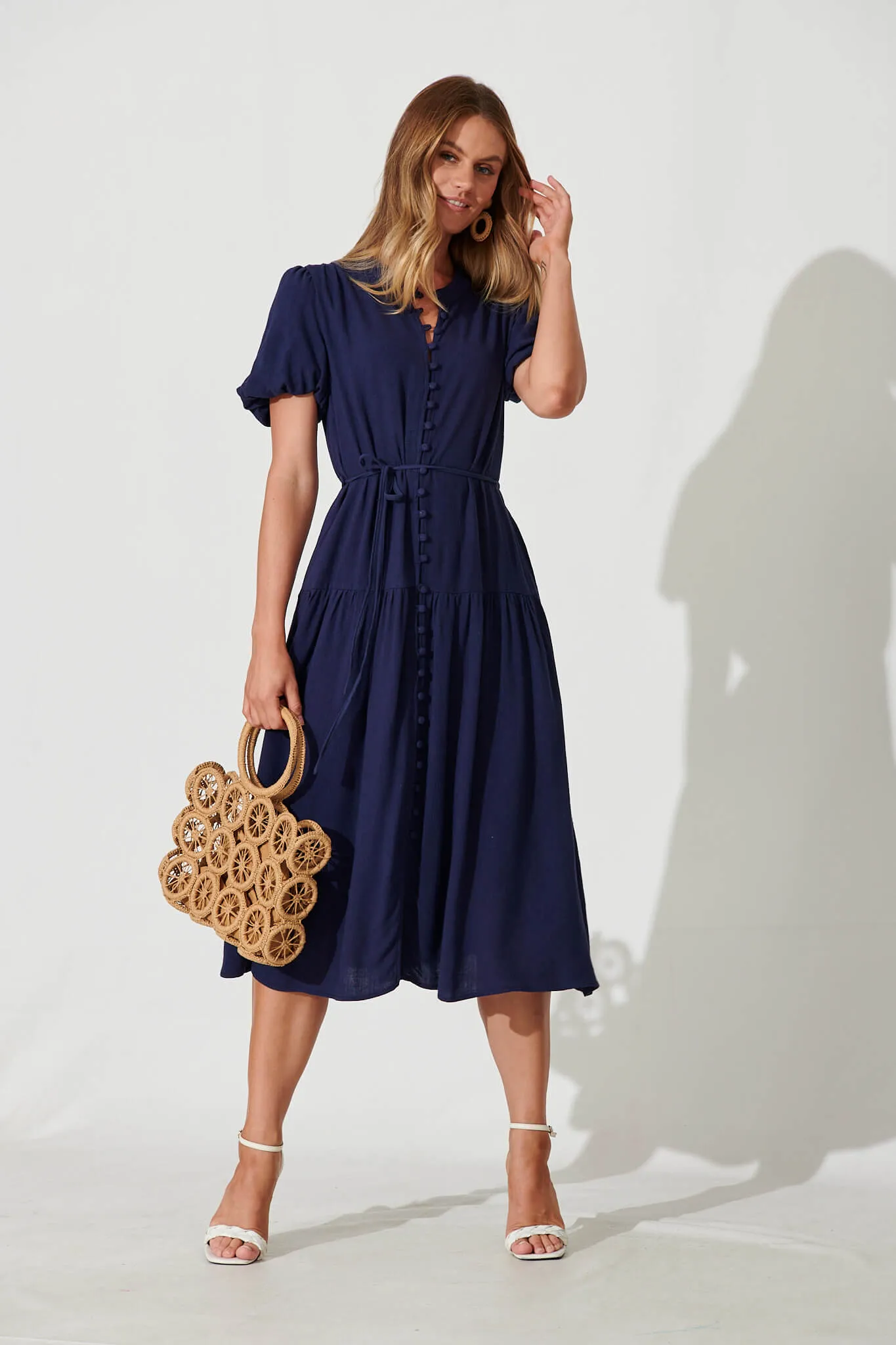 Everyday Midi Dress In Navy Linen Blend sold by St Frock product image thumbnail 5