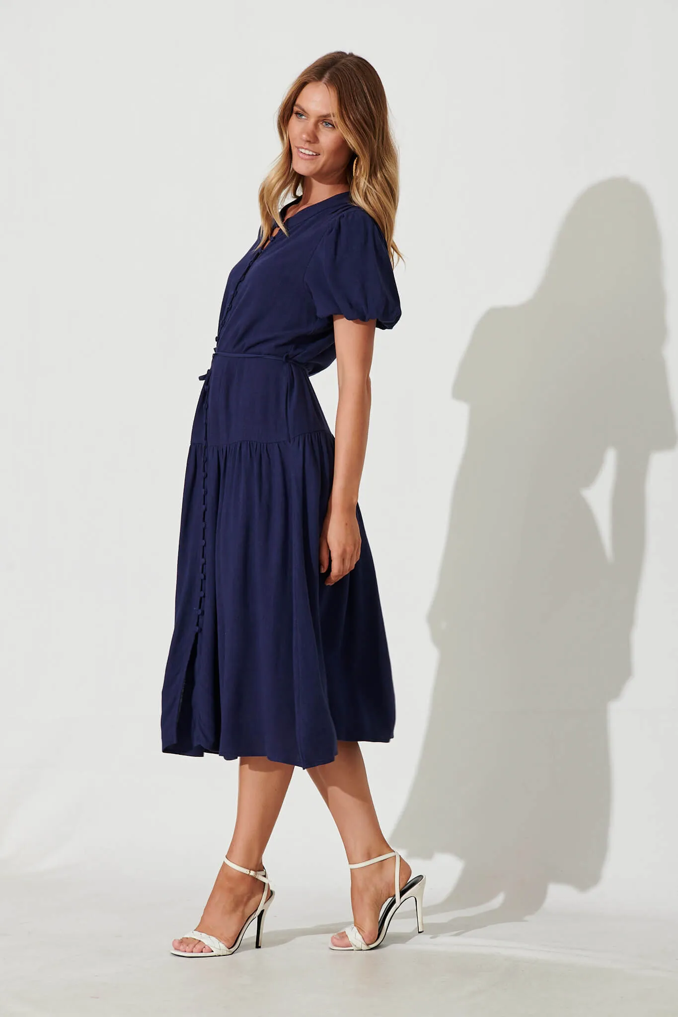 Everyday Midi Dress In Navy Linen Blend sold by St Frock product image thumbnail 3