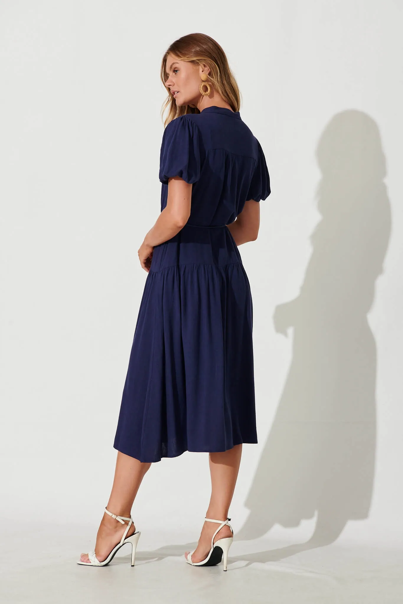 Everyday Midi Dress In Navy Linen Blend sold by St Frock product image thumbnail 4