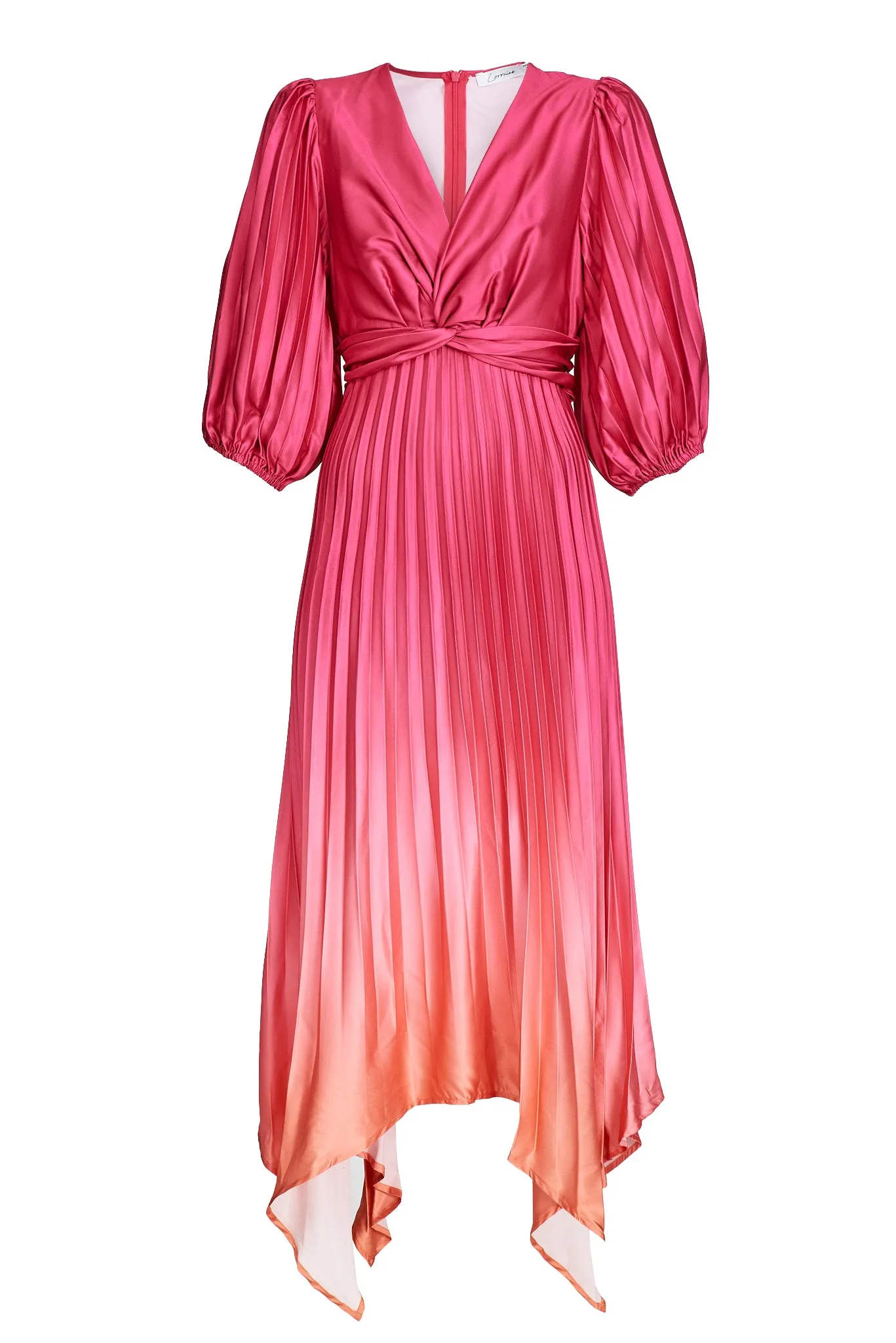 Florence Midi Dress In Hot Pink Ombre Pleated Satin sold by St Frock product image thumbnail 2