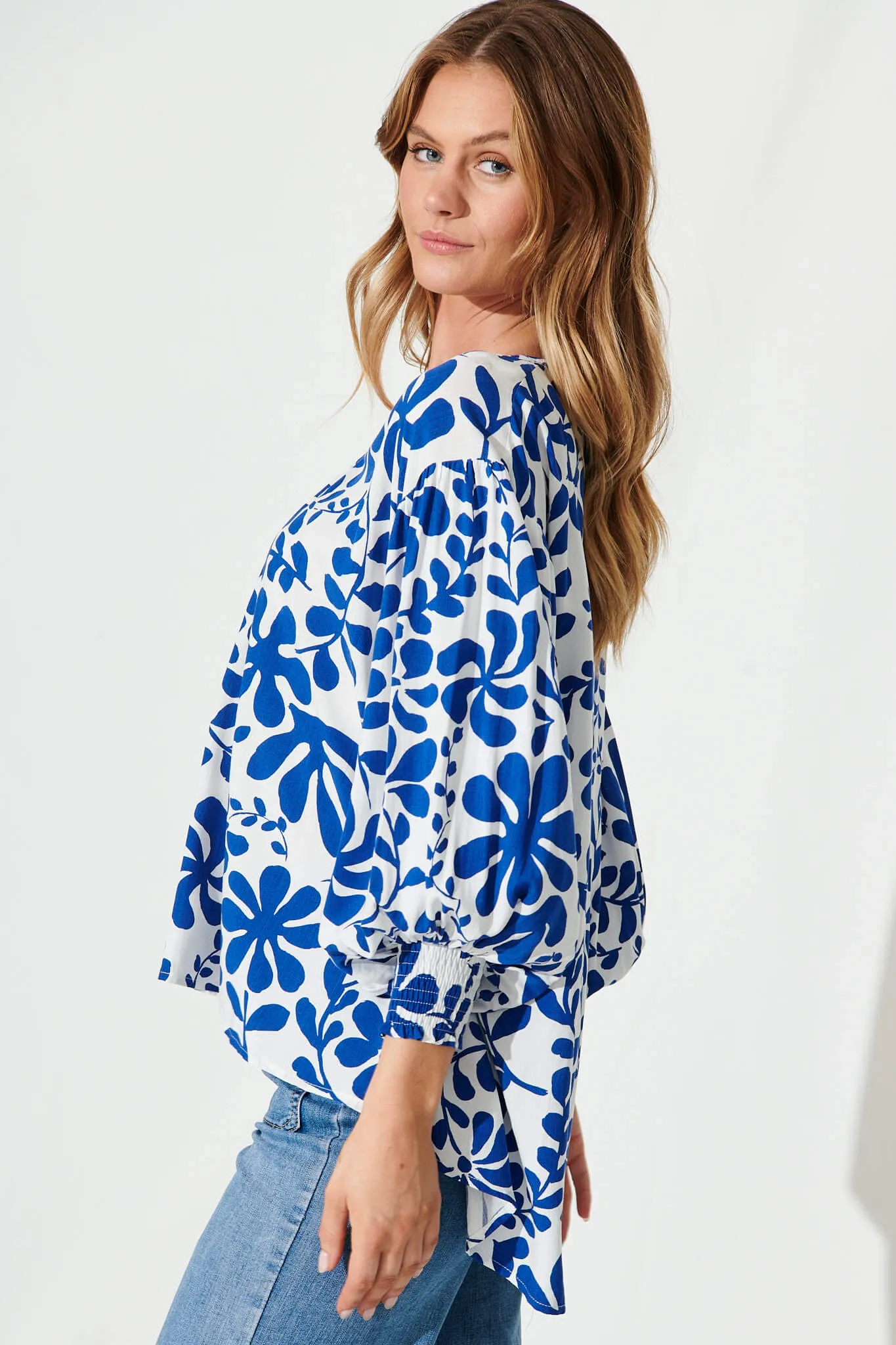 Hattie Top In White With Blue Print sold by St Frock product image thumbnail 2