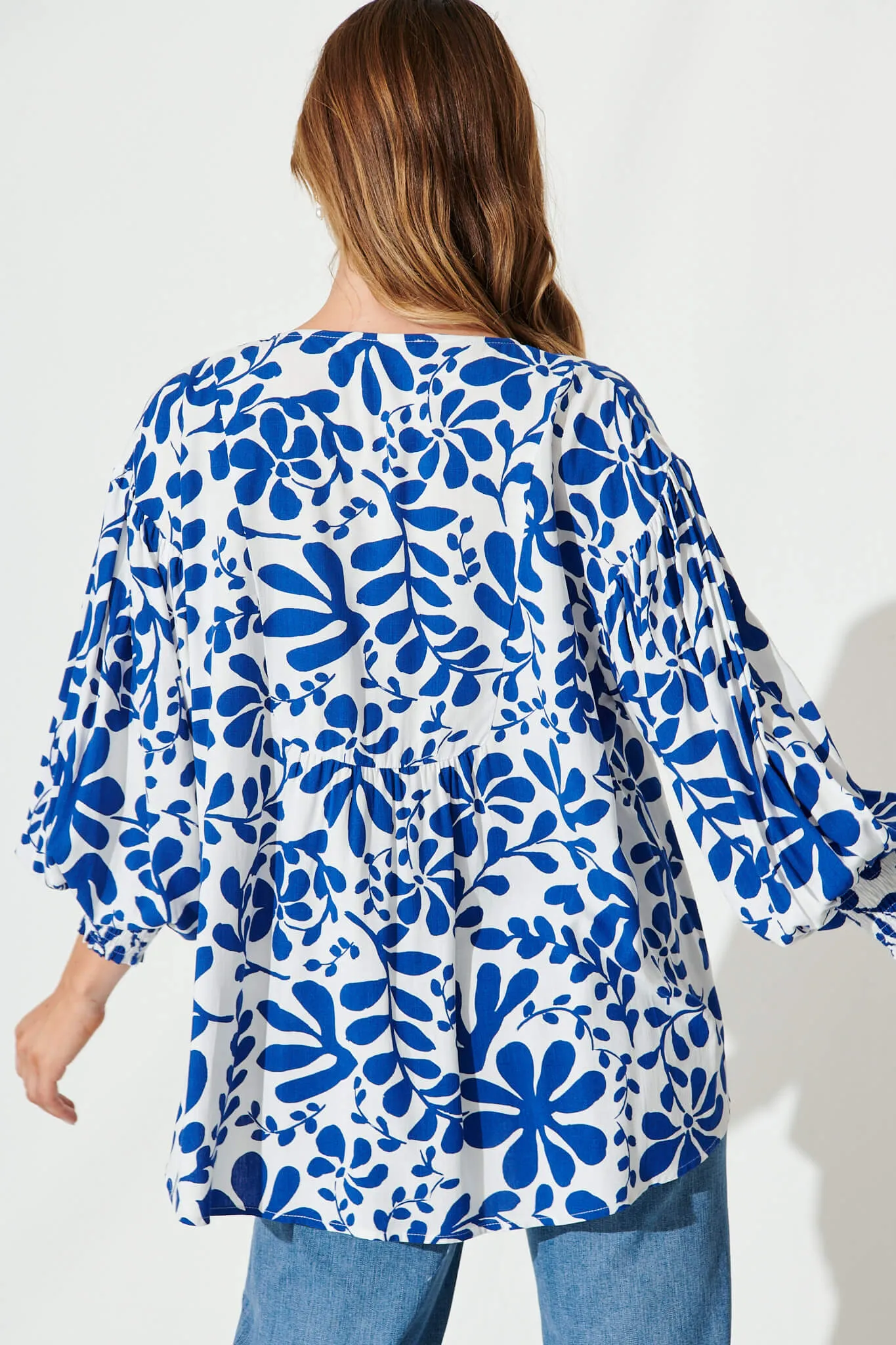 Hattie Top In White With Blue Print sold by St Frock product image thumbnail 3