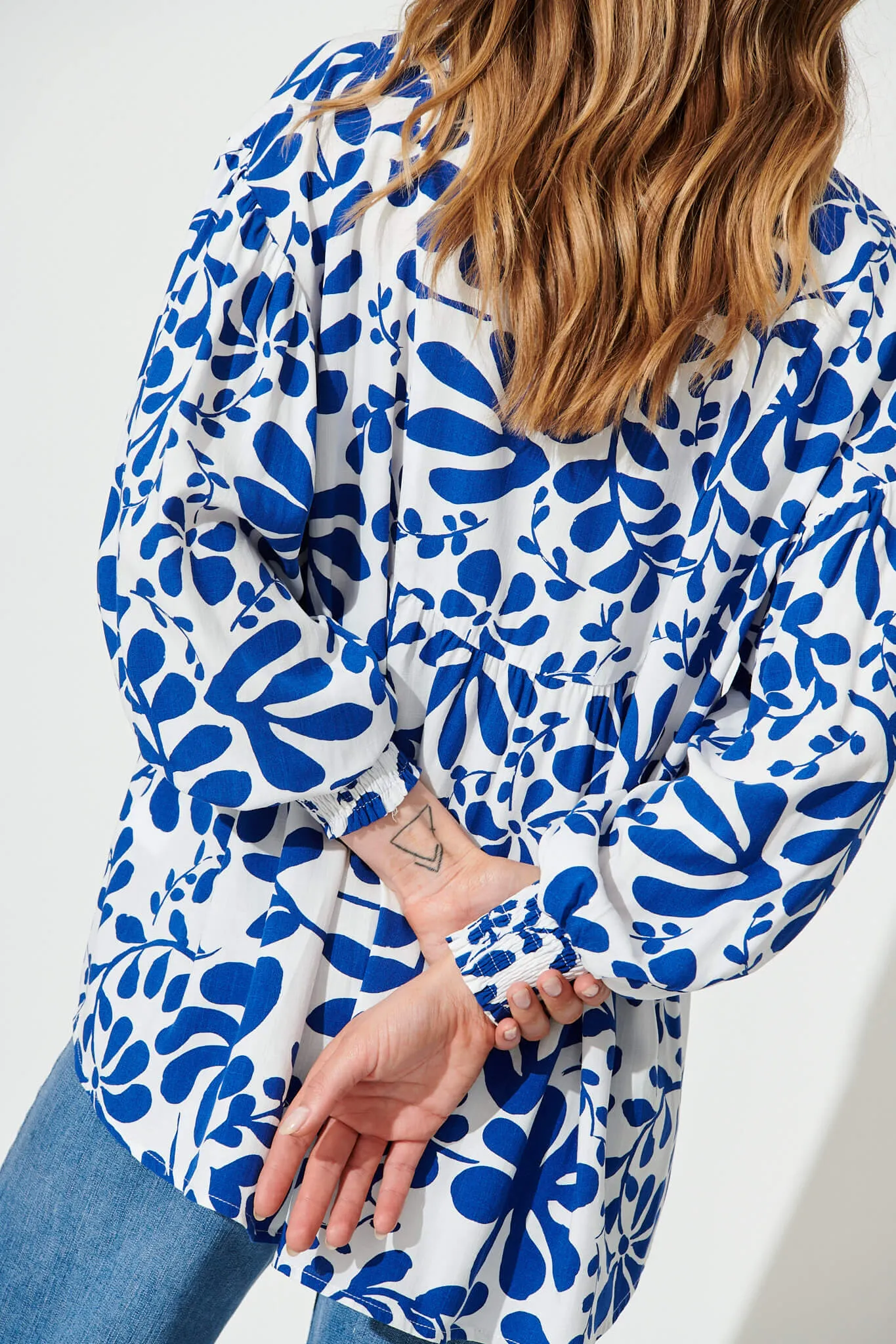 Hattie Top In White With Blue Print sold by St Frock product image thumbnail 5