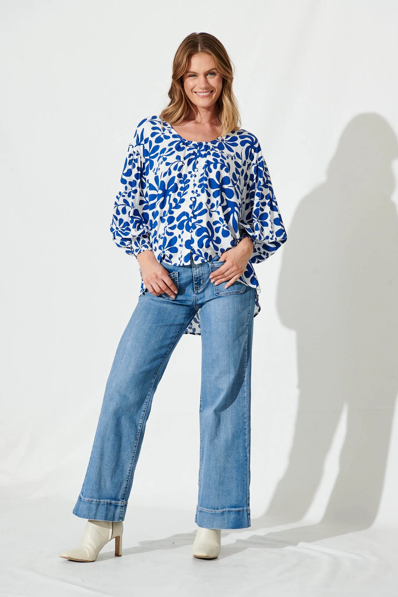 Hattie Top In White With Blue Print sold by St Frock product image thumbnail 4