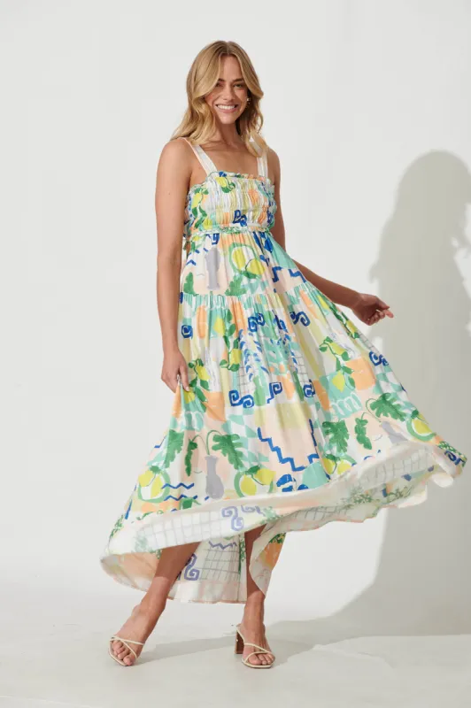 Luisa Maxi Sundress In Multi Mediterranean Garden Print sold by St Frock