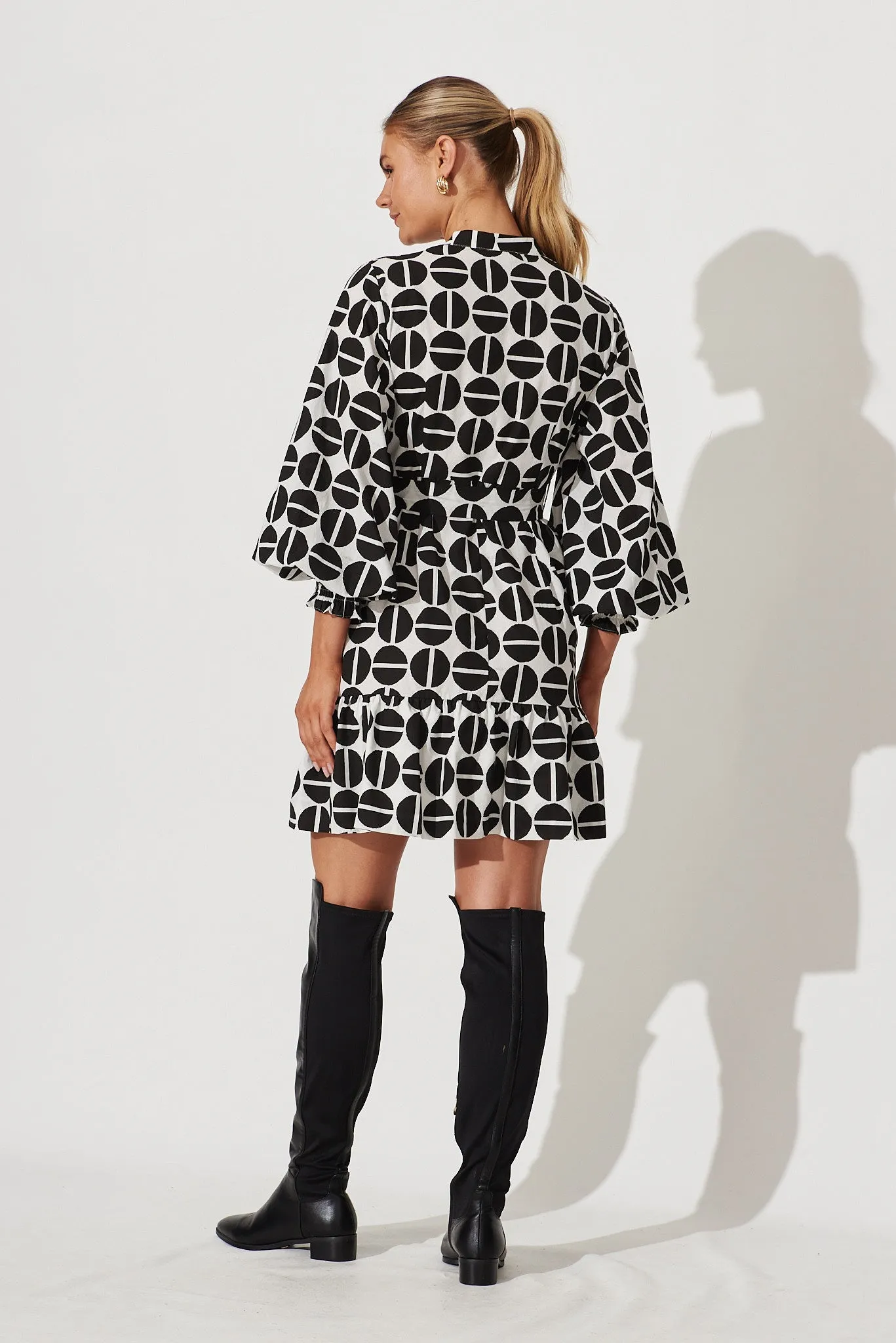 Pearl Bay Shirt Dress In Black With White Print Cotton Blend sold by St Frock product image thumbnail 4