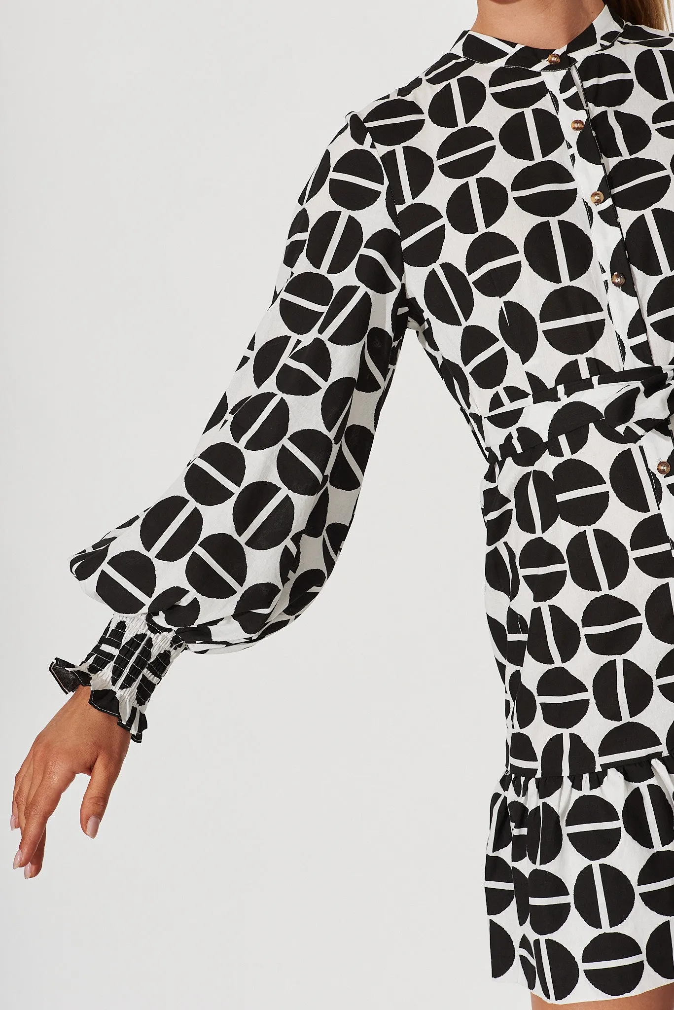 Pearl Bay Shirt Dress In Black With White Print Cotton Blend sold by St Frock product image thumbnail 5
