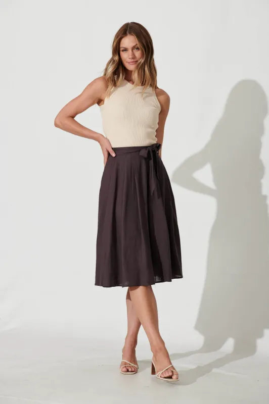 Bailey Midi Skirt In Slate Grey Linen sold by St Frock