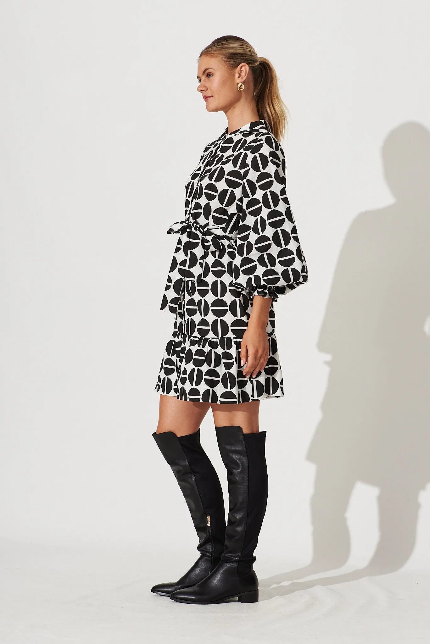 Pearl Bay Shirt Dress In Black With White Print Cotton Blend sold by St Frock product image thumbnail 3