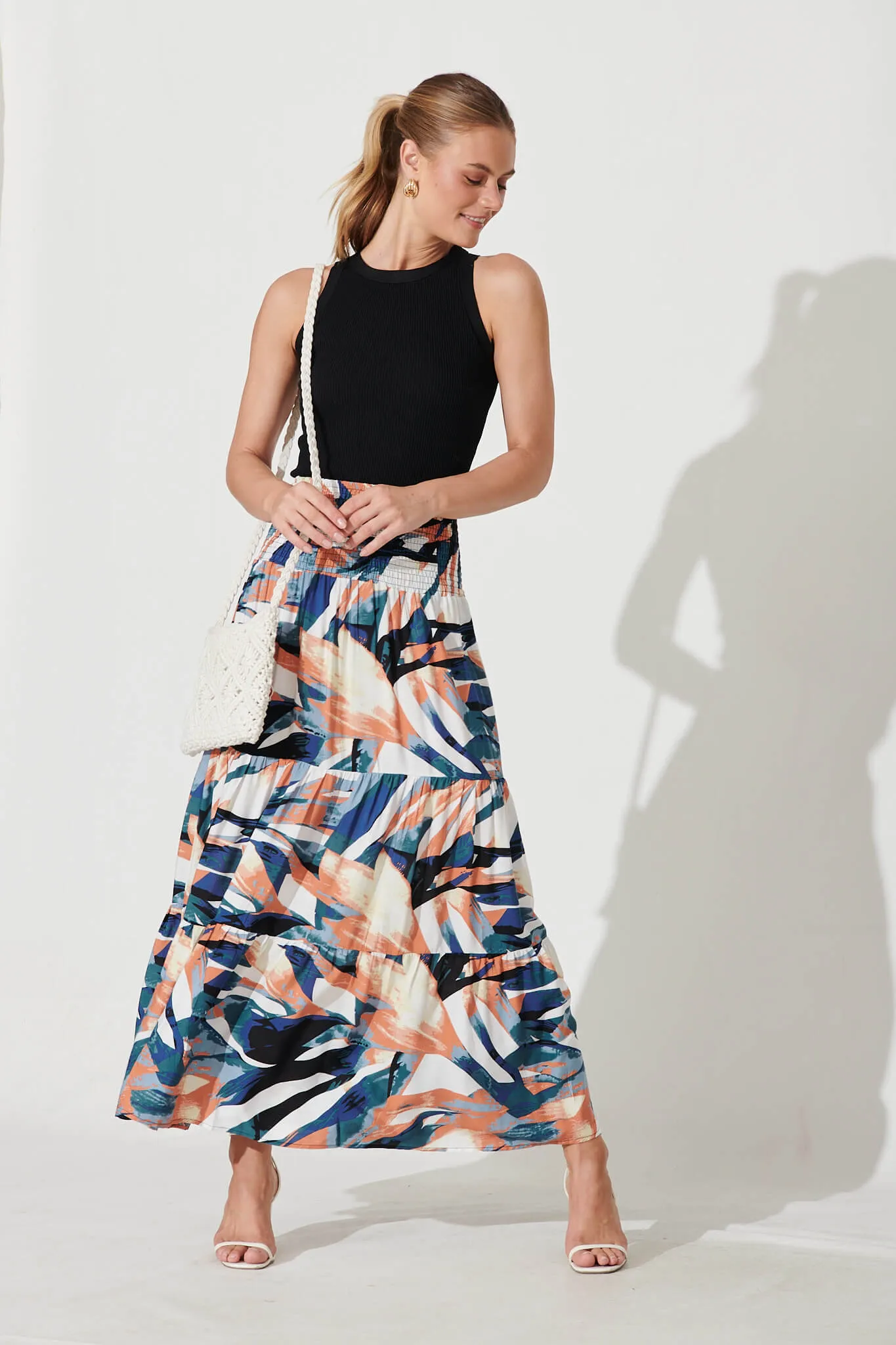 Macarena Maxi Skirt In Blue Multi Leaf Print sold by St Frock product image thumbnail 4