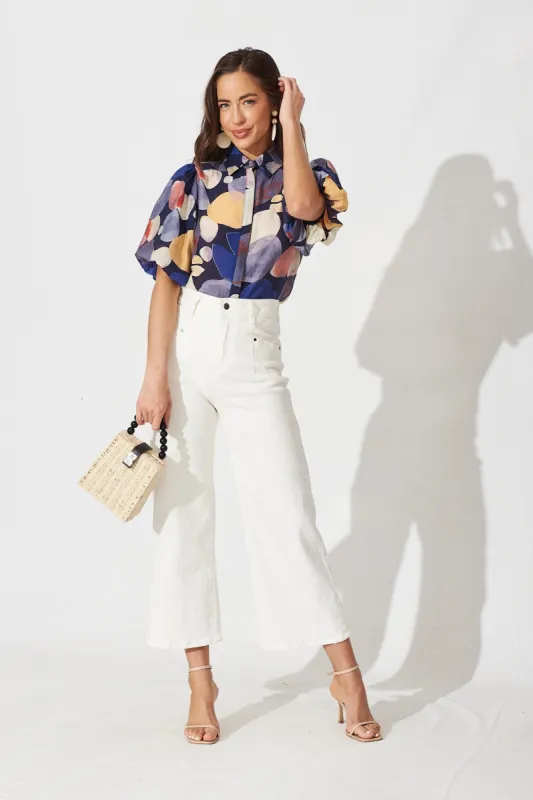 Aeryn Shirt In Navy With Multi Print sold by St Frock