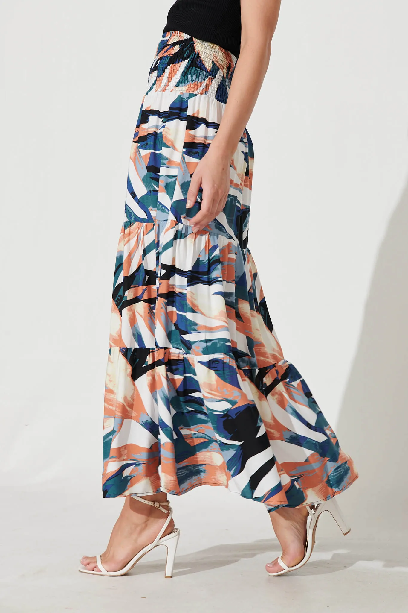 Macarena Maxi Skirt In Blue Multi Leaf Print sold by St Frock product image thumbnail 2