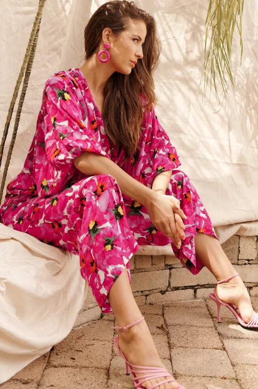 Amalia Pants In White With Fuchsia Floral sold by St Frock