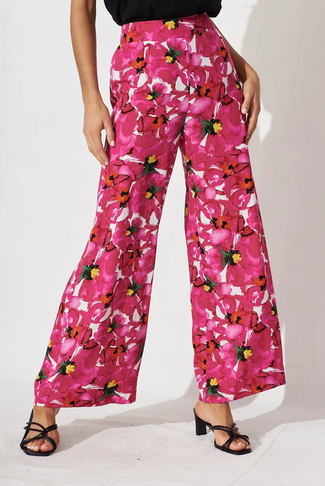 Amalia Pants In White With Fuchsia Floral sold by St Frock product image thumbnail 3