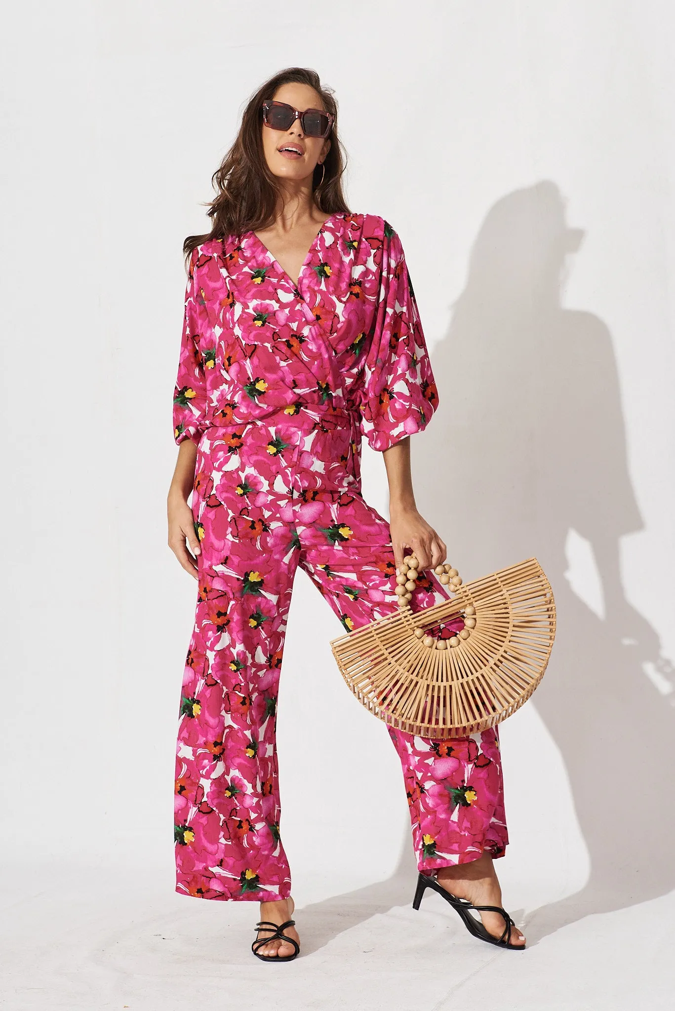 Amalia Pants In White With Fuchsia Floral sold by St Frock product image thumbnail 4