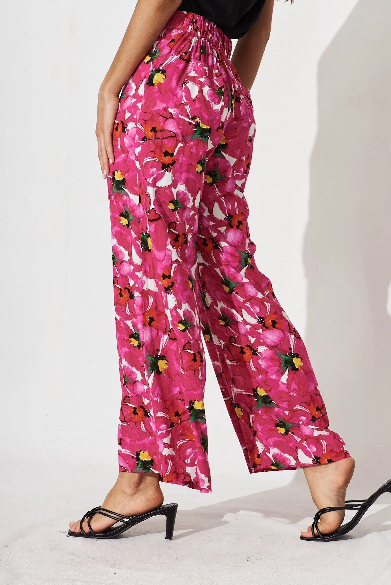 Amalia Pants In White With Fuchsia Floral sold by St Frock product image thumbnail 5