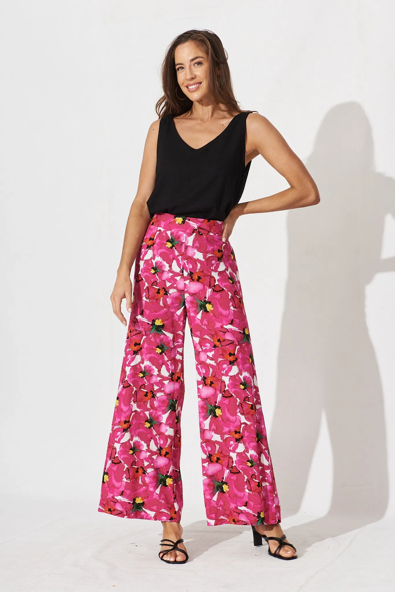 Amalia Pants In White With Fuchsia Floral sold by St Frock product image thumbnail 2