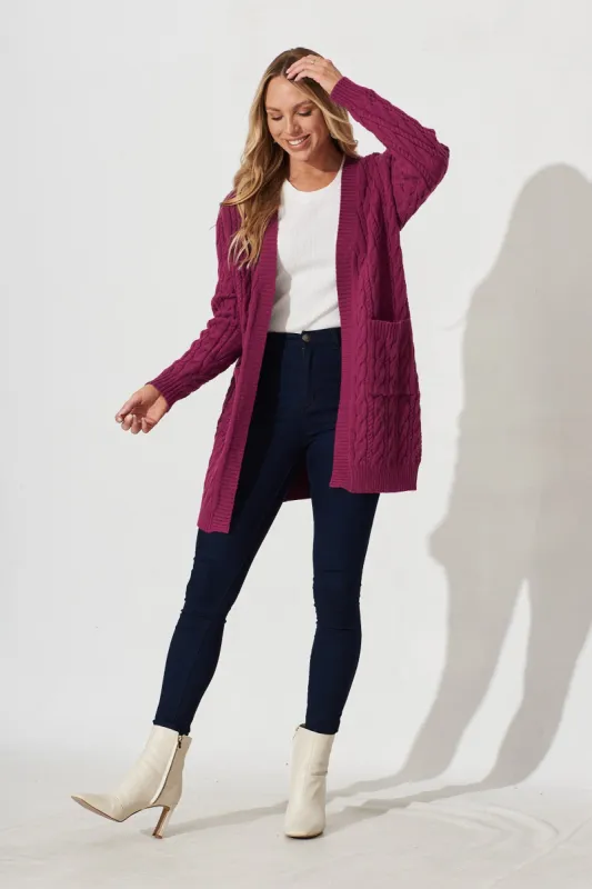 Goldington Knit Cardigan In Purple Wool Blend sold by St Frock