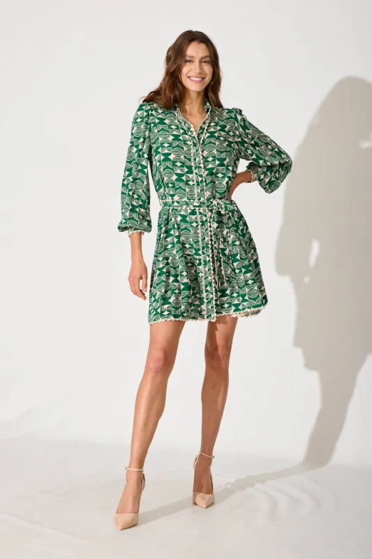 Cali Shirt Dress In Green With Cream Print sold by St Frock