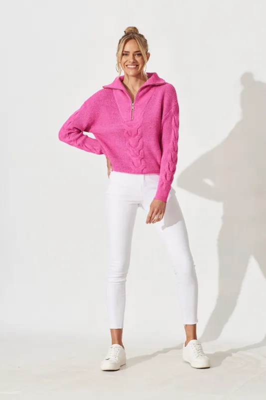 Upney Zip Knit In Magenta Wool Blend sold by St Frock