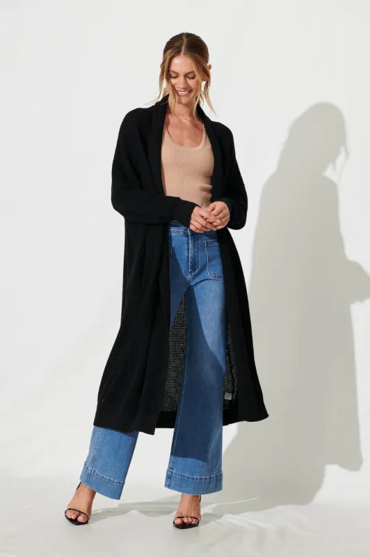 Zellweger Longline Knit Cardigan In Black Cotton Blend sold by St Frock