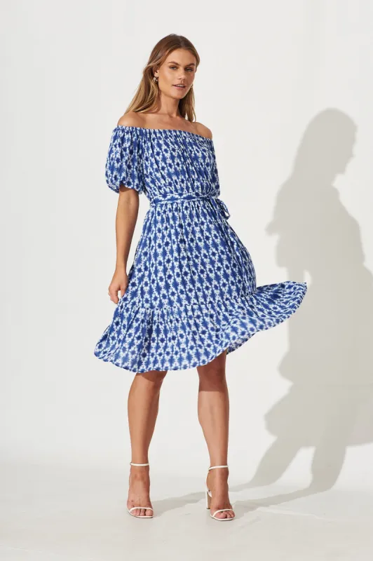 Teardrops Midi Dress In Blue With White Print sold by St Frock