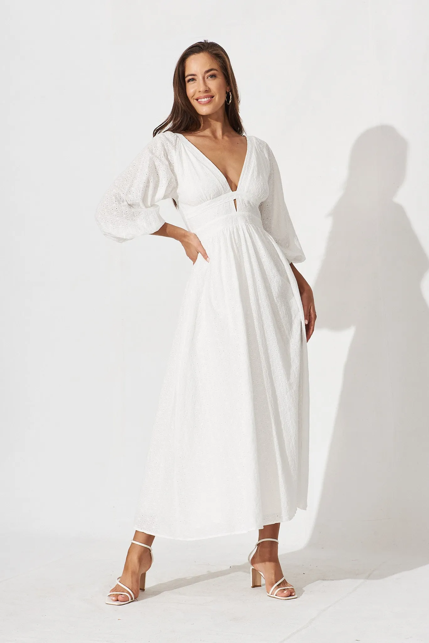 Tiana Maxi Dress In White Broderie sold by St Frock