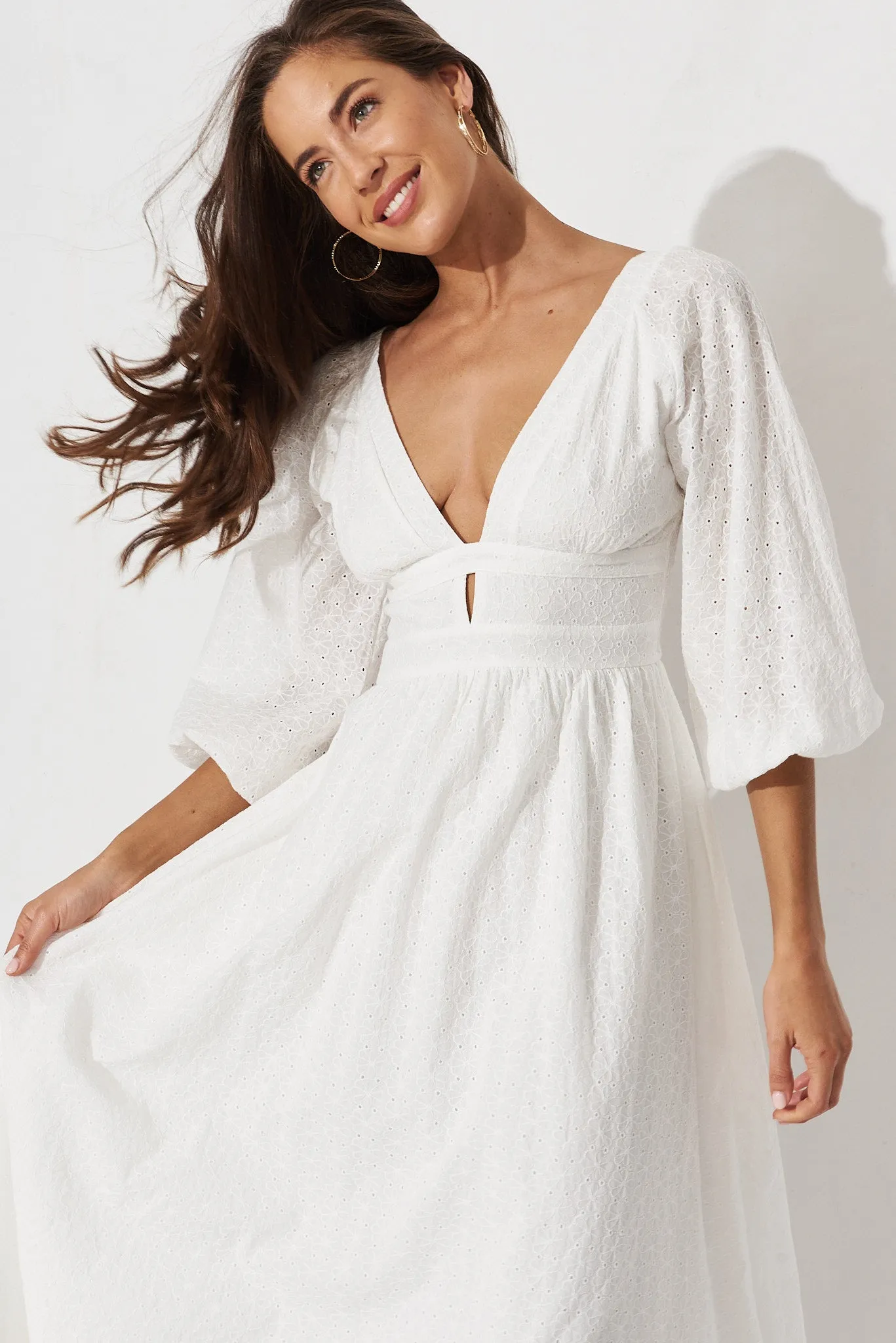Tiana Maxi Dress In White Broderie sold by St Frock product image thumbnail 2