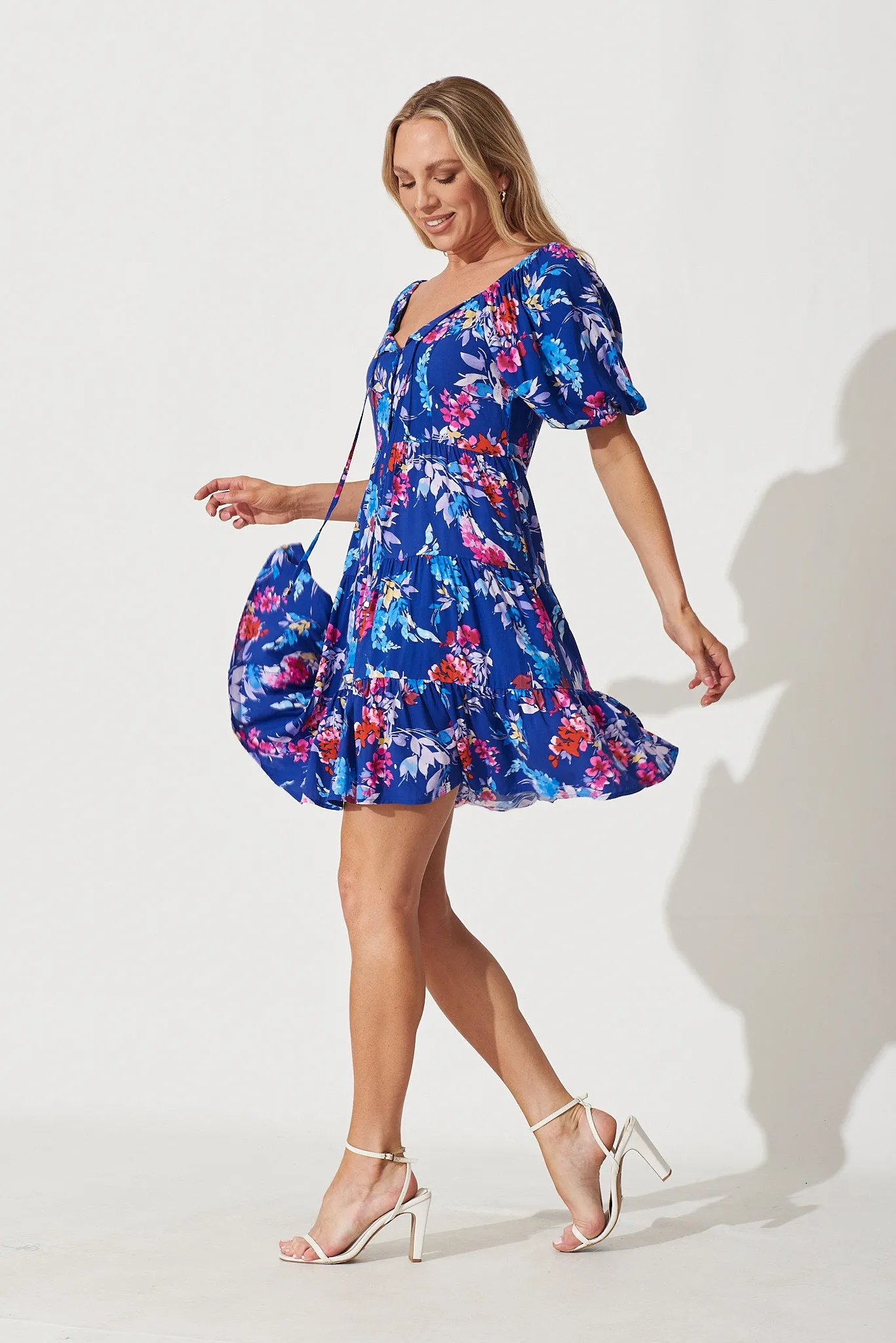 Odelya Dress In Blue With Pink Floral sold by St Frock product image thumbnail 5