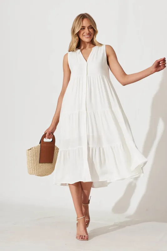 Wonderwall Midi Dress In White Linen Blend sold by St Frock