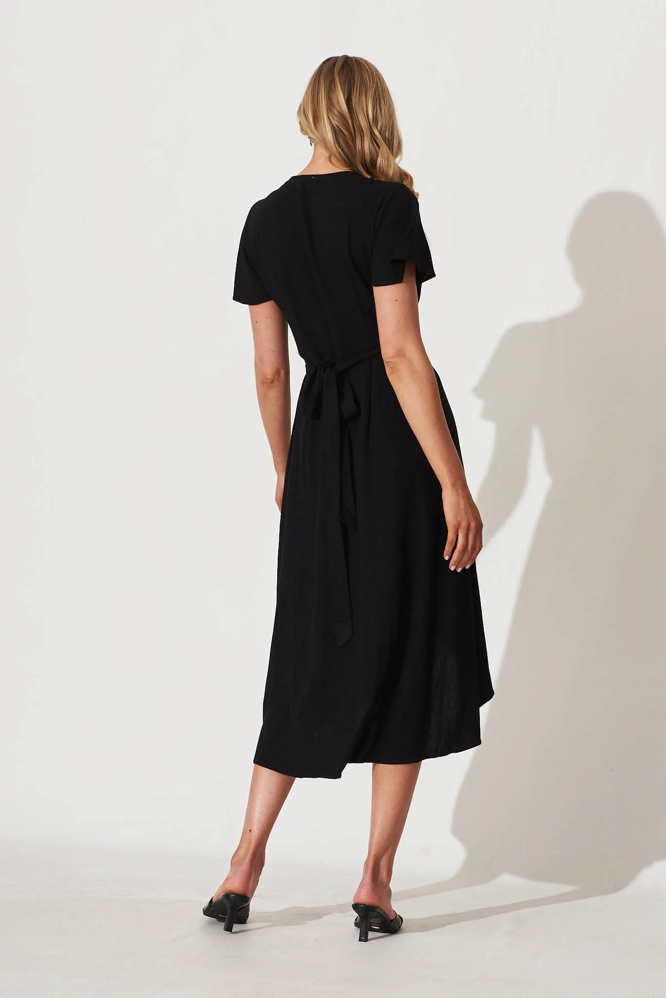 Cari Midi Wrap Dress In Black Linen sold by St Frock product image thumbnail 4