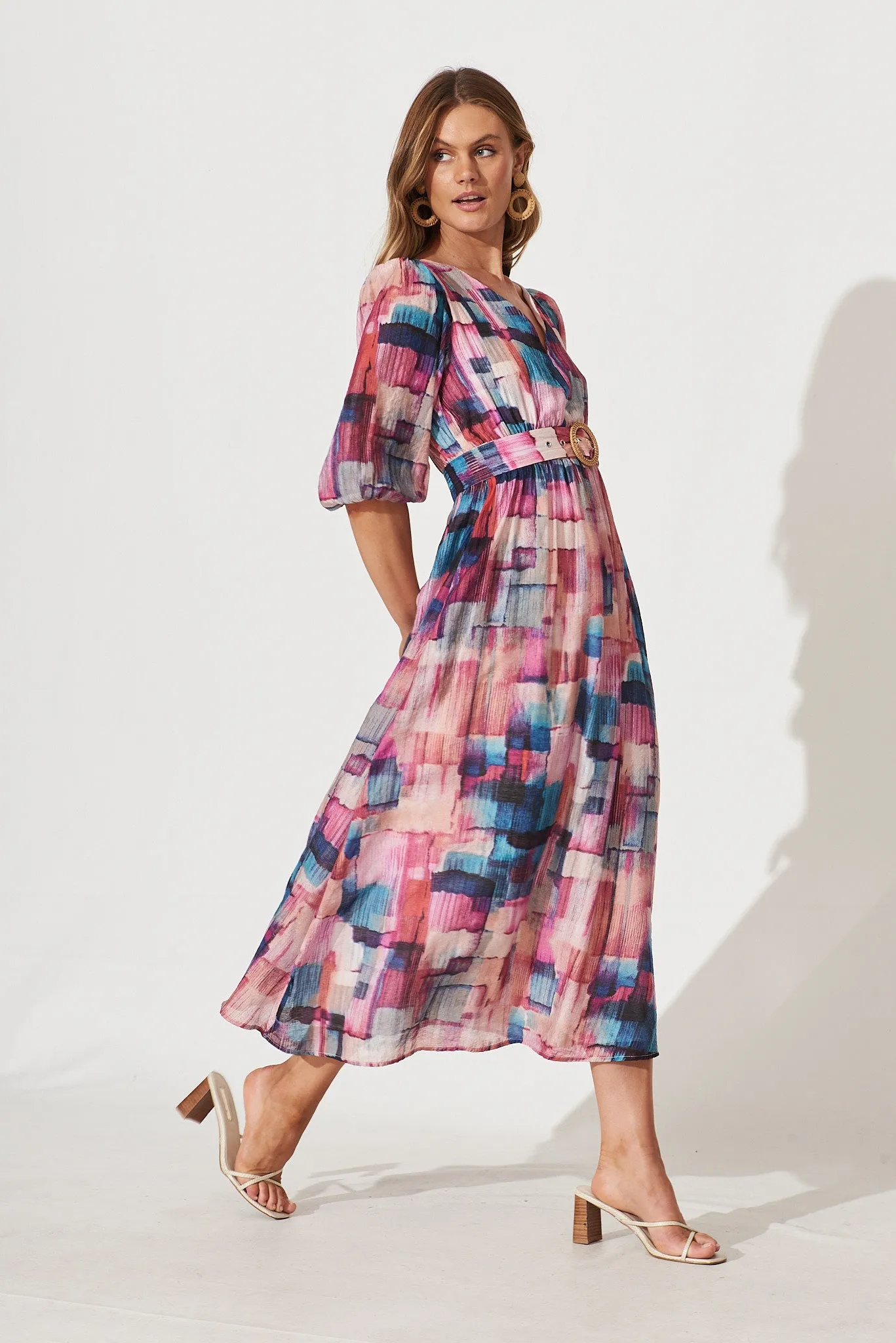 Adrina Maxi Dress In Purple With Blue Multi Print sold by St Frock product image thumbnail 3