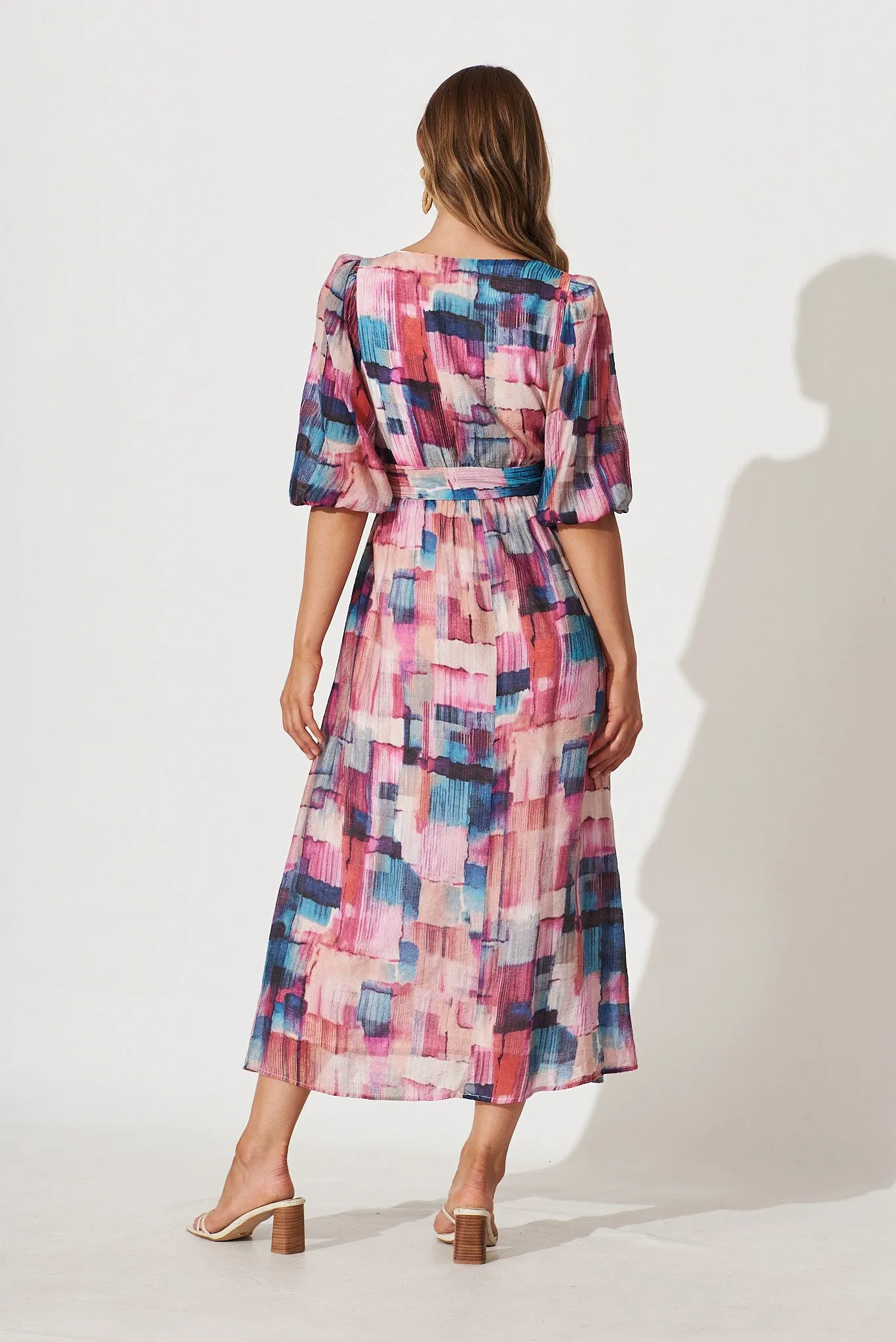 Adrina Maxi Dress In Purple With Blue Multi Print sold by St Frock product image thumbnail 4