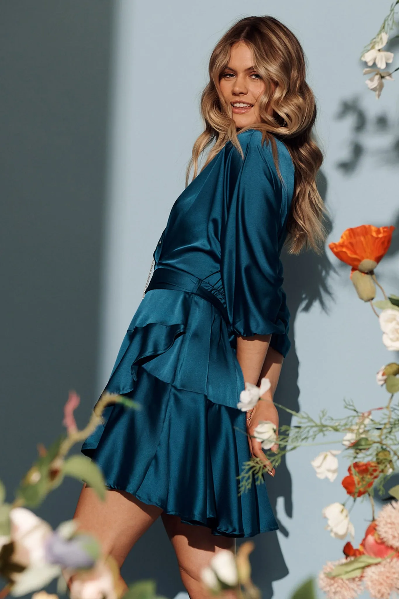 Brylie Dress In Teal Satin sold by St Frock product image thumbnail 2