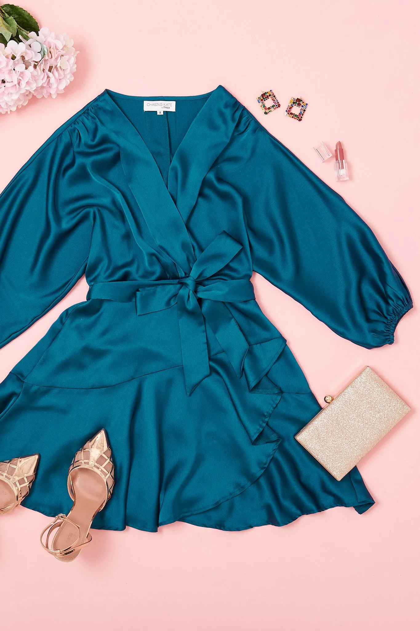 Brylie Dress In Teal Satin sold by St Frock product image thumbnail 5