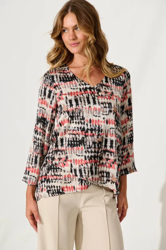 Marcia Top In Black With Multi Satin sold by St Frock