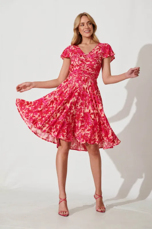 Grazie Dress In Bright Pink Floral sold by St Frock