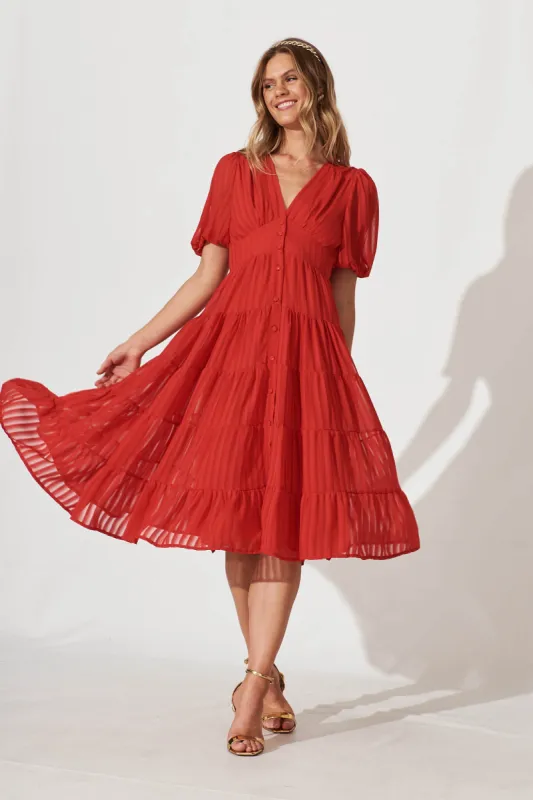 Modica Midi Dress In Red Chiffon sold by St Frock