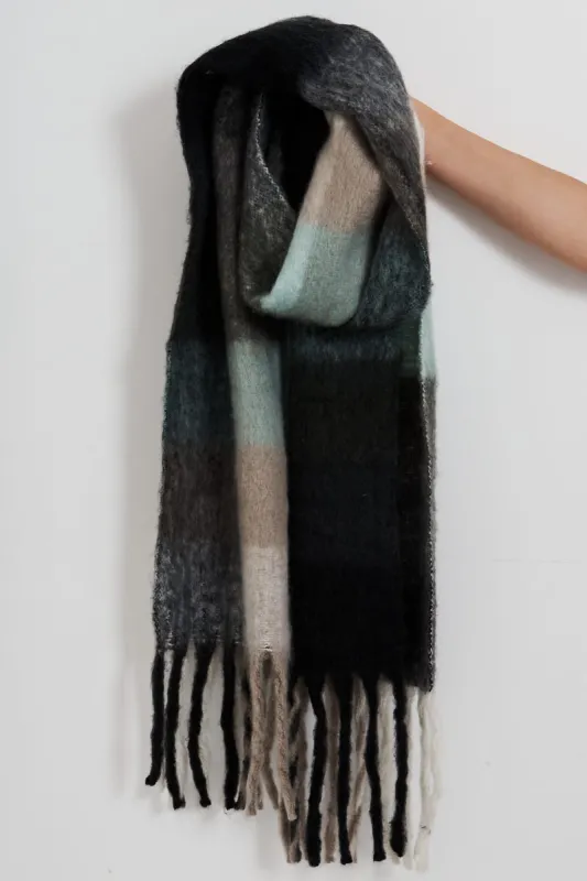 august + delilah Brooklyn Oversized Knit Scarf in Green and Grey Checkerprint sold by St Frock