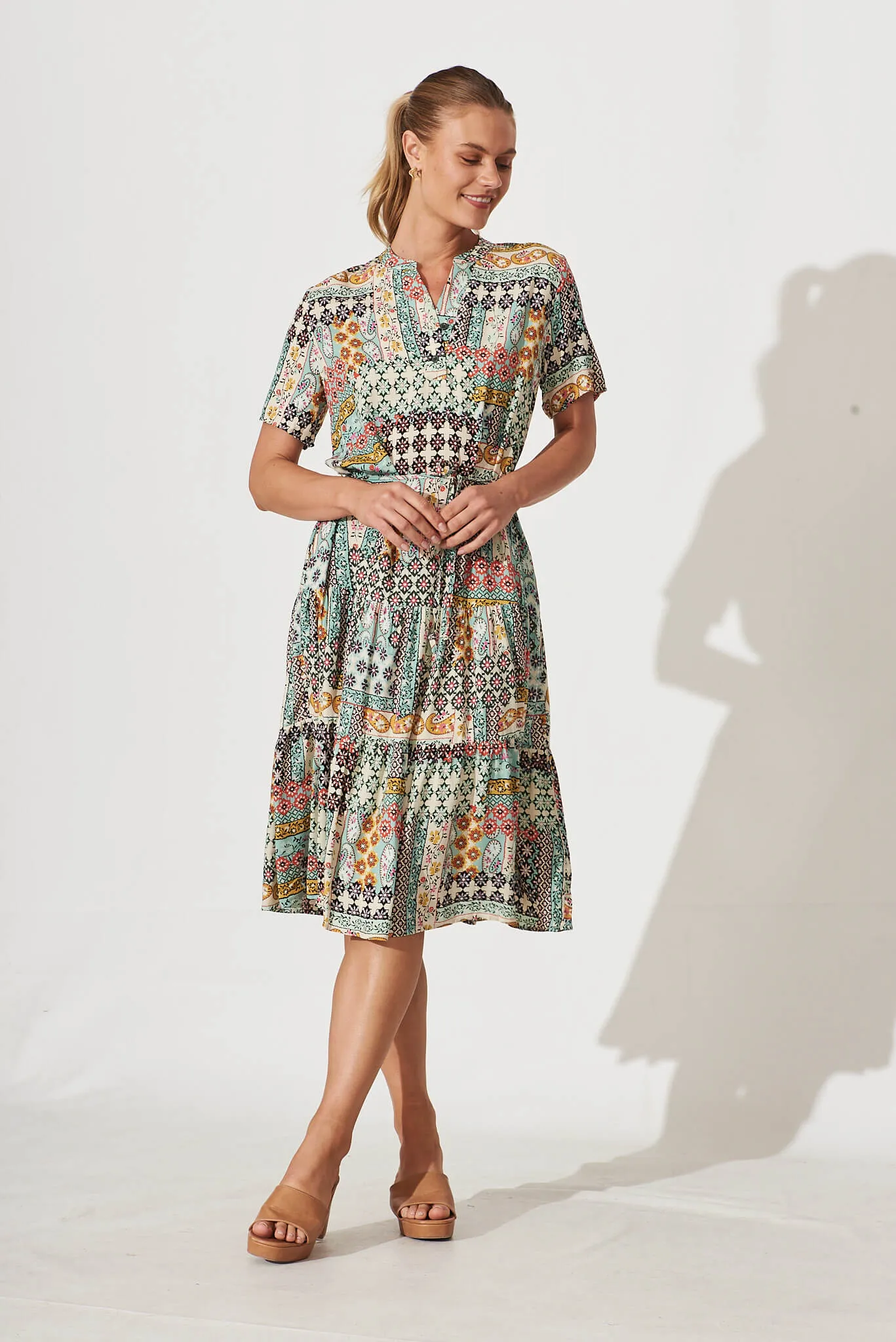 Sunbury Midi Dress In Sage Green Multi Patchwork sold by St Frock product image thumbnail 5