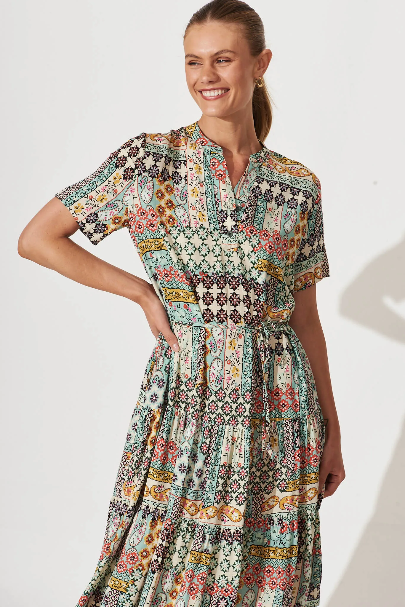Sunbury Midi Dress In Sage Green Multi Patchwork sold by St Frock product image thumbnail 2