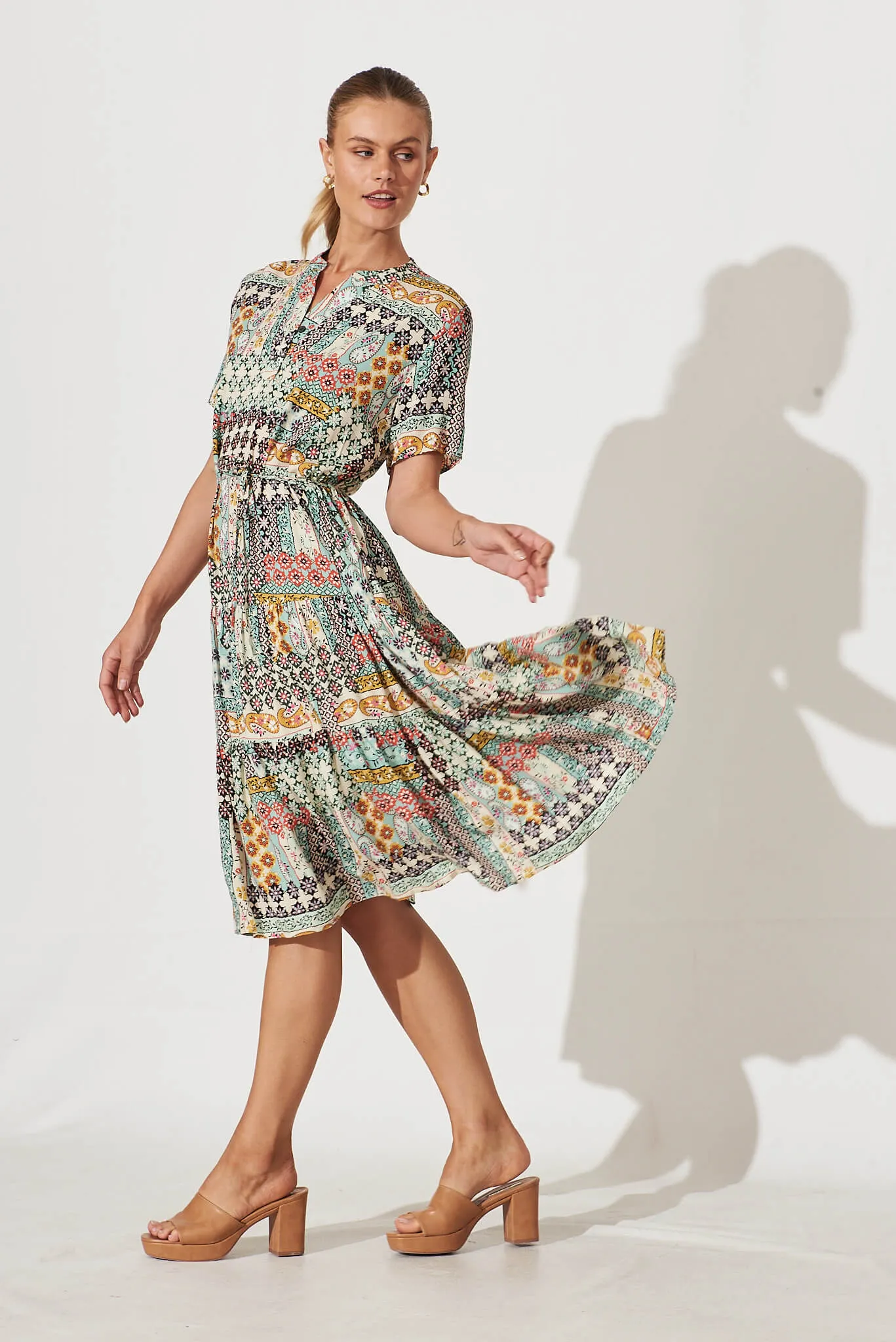 Sunbury Midi Dress In Sage Green Multi Patchwork sold by St Frock product image thumbnail 3