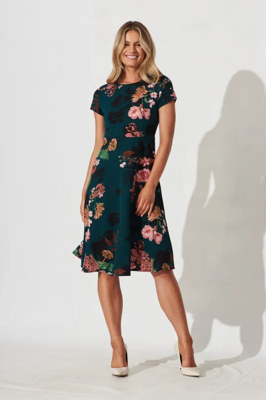 Tullamore Midi Dress In Green With Pink And Black Floral sold by St Frock